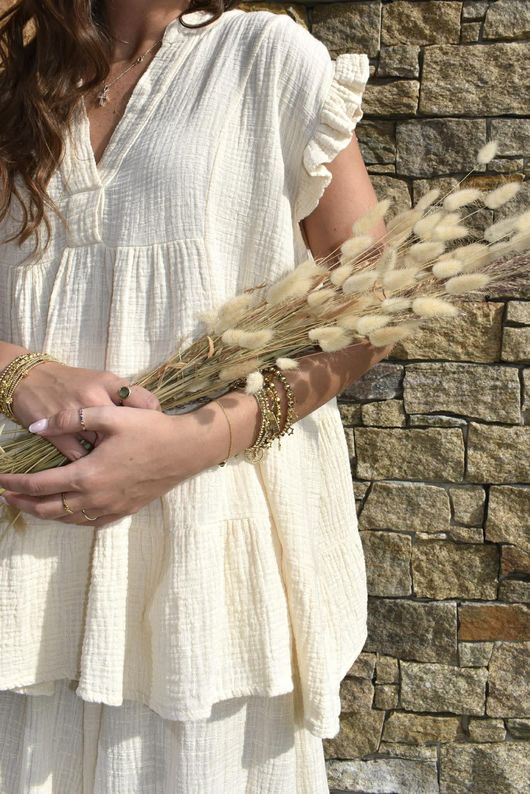 Tasha Cushion Cotton Cap Sleeve Tier Top Vanilla